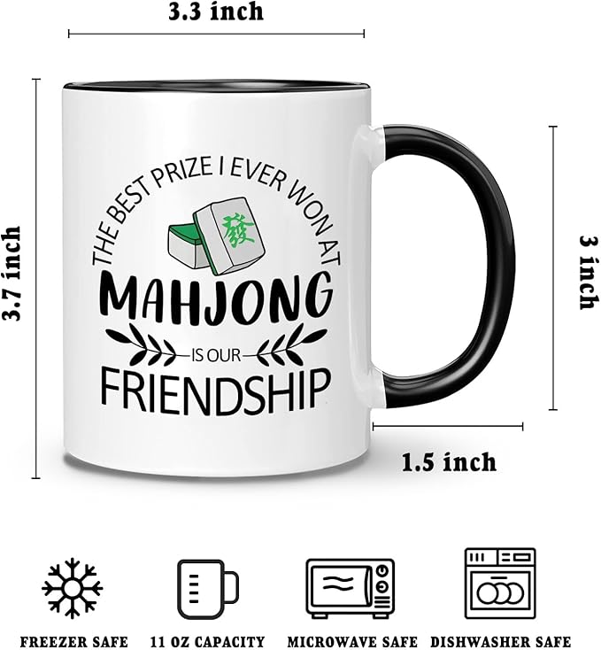 Mahjong Gifts 11 Oz Stoneware Porcelain Coffee Mug - Mahjong Themed, 11 Ounces, Cylindrical, Novelty, Reusable, Kitchen, Home, Drinking Coffee, Drinking Water, Steeping Tea