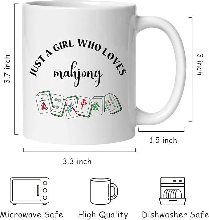 Mahjong Gifts Mug, Mah Jong Gifts for Women Coffee Cup Ceramic, Gift for Mah Jong Players Lovers, Just A Girl Who Loves Mahjong Ceramic Coffee Tea Mug 11 oz