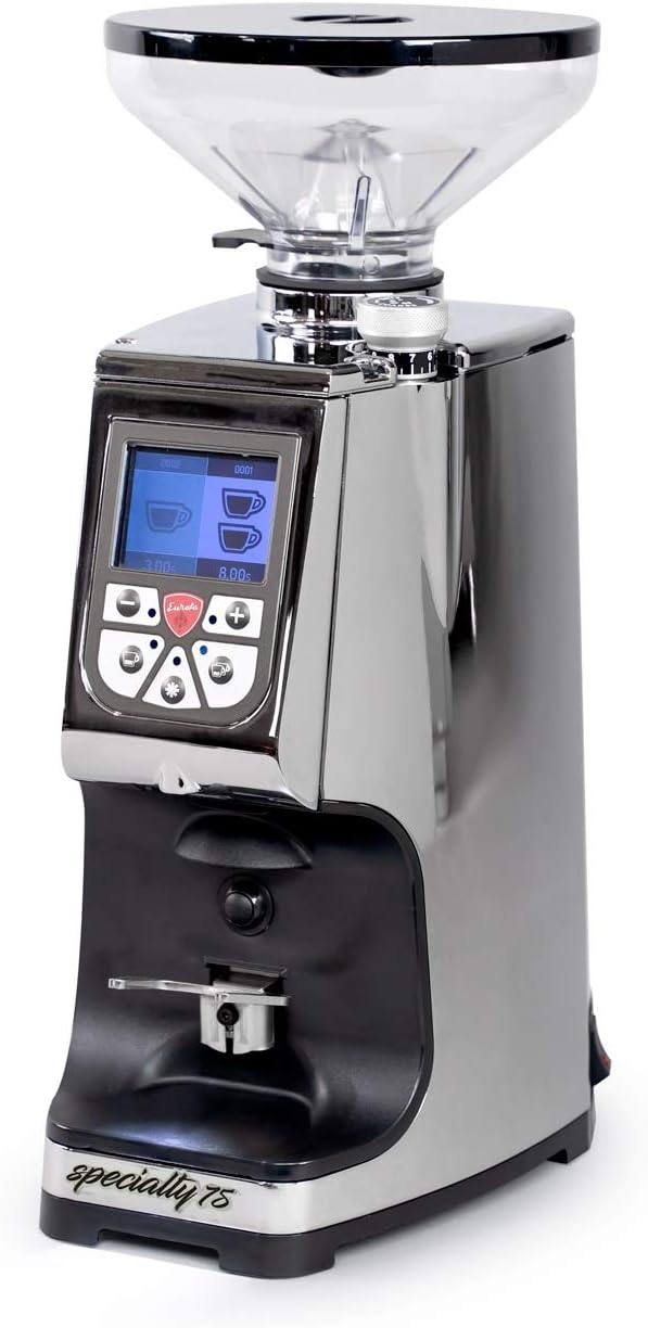 Eureka Atom Specialty 75 Commercial Espresso Grinder - Short Hopper | 75mm Flat Burrs | Silent Technology | Timed Dosing | Stepless | (Chrome)