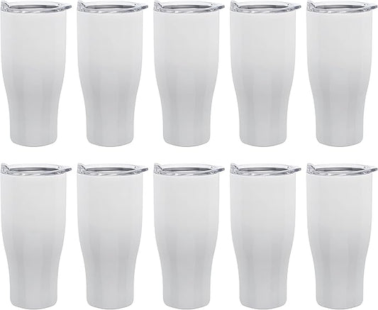DISCOUNT PROMOS Stainless Steel Grip Travel Mugs 27 oz. Set of 10, Bulk Pack - Perfect for Coffee, Soda, Other Hot & Cold Beverages - White