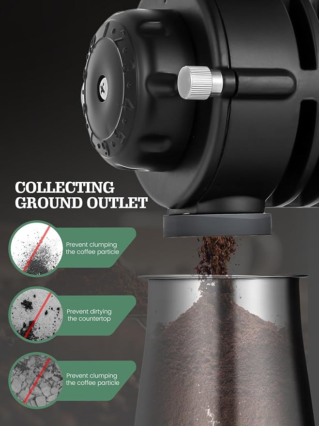 Huanyu 78mm Stainless Steel Ghost Teeth Burr Coffee Grinder Electric - Light-Shielding Hopper for Home Pour Over Coffee, Black