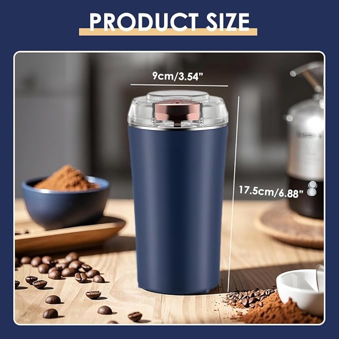 Electric Coffee Grinder, 2026 CoffeeBean and Spice Grinder, Portable Spice Grinder with Heavy Duty Stainless Steel Grind Blades for Home Kitchen (Blue)