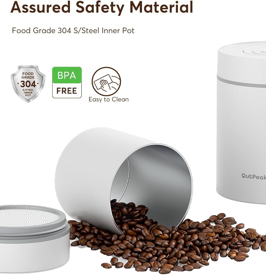 OUTPEAK Neo 2025 Kilo Auto Vacuum Coffee Canister, 1.5L Capacity for 17.6oz of Coffee Beans, One-Button Operation, Stainless Steel Coffee Storage Container with Scoop (Barista Champion's Choice)
