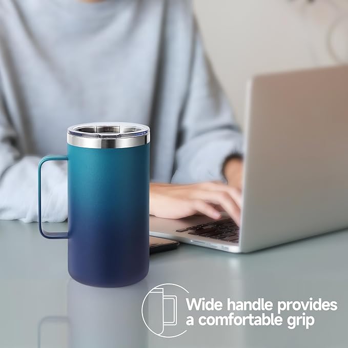 Volhoply 24oz Insulated Coffee Mug with Lid and Straw, Stainless Steel Travel Mugs with Handle, Double Wall Vacuum Leak Proof Coffee Tumbler Cup (Dark Night,1)