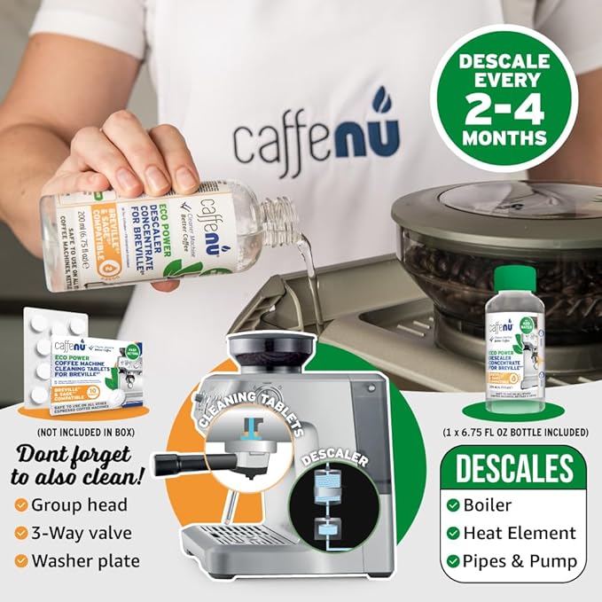 Breville Compatible Descaling Solution. Bottle of Descaler Solution. Descaling Kit Removes Limescale For Hotter Coffee. 2 Uses Descaler For Breville Coffee Machines.