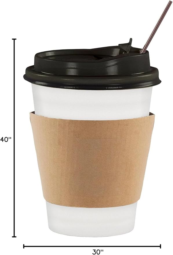 130 Disposable Paper Coffee Cups with Lids - 12 oz To Go Coffee Cups for Home, Office, Parties, Travel, Premium Paper Cups, includes Lids, Sleeves, Stirrers and Permanent Marker!