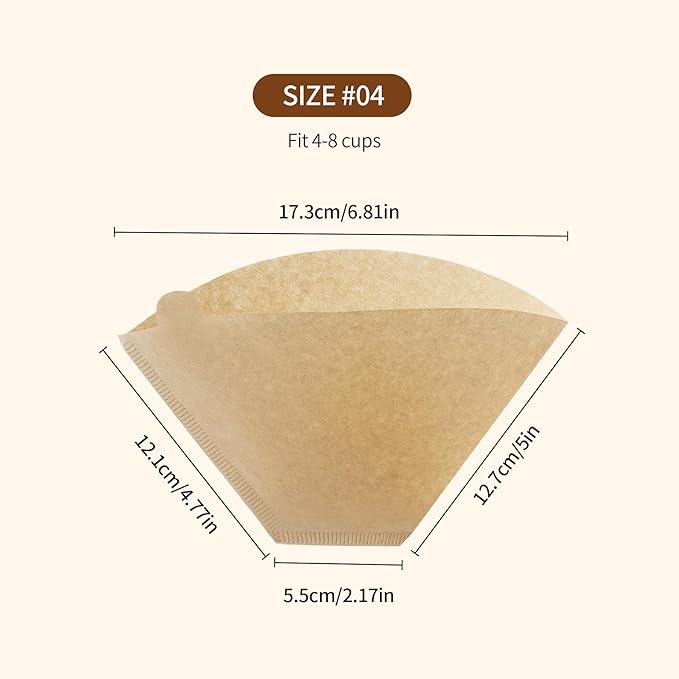 PakTalk 100 Count Cone Coffee Filters #4, Natural Brown Paper Cone Shaped Coffee Filters for Pour Over and Drip Coffee Maker(100 Count)