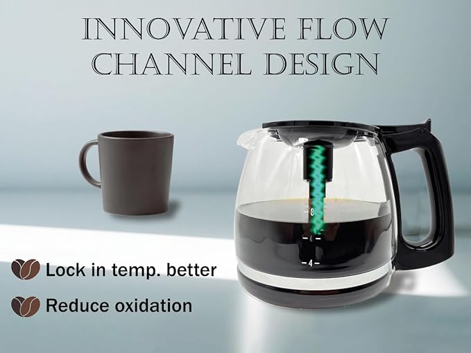 12 Cup Coffee Carafe Replacement, Compatible with Mr. Coffee Compatible Black&Decker Coffee Maker With Heads Three Different Heights, Universal Carafe Coffee Maker Pot Accessory, Black