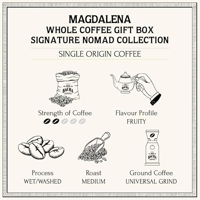 Bacha Coffee | Magdalena Single Origin, Whole Beans, Medium Roast, 100% Arabica Specialty Coffee, 250g Signature Nomad Collection, Gift Box