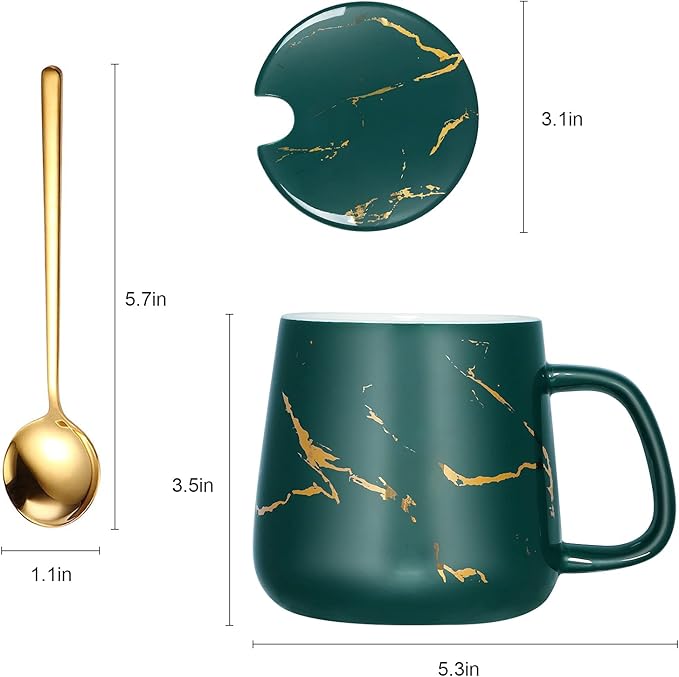 POEKLSYNM Marble-Patterned Ceramic Mug With Lid And Steel Spoon, Making It The For Women, Wives, Mothers, Friends, Mother'S Day, Valentine'S Christmas(Green14oz)