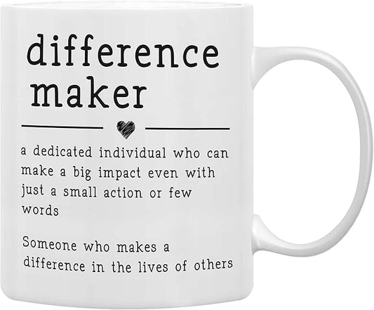 QASHWEY Difference Maker Definition Coffee Mugs - Mentor & Teacher Appreciation Gift, Best Friend Gift - Inspirational Affirmation Mugs, Double Side Printed Ceramic 11 Ounce