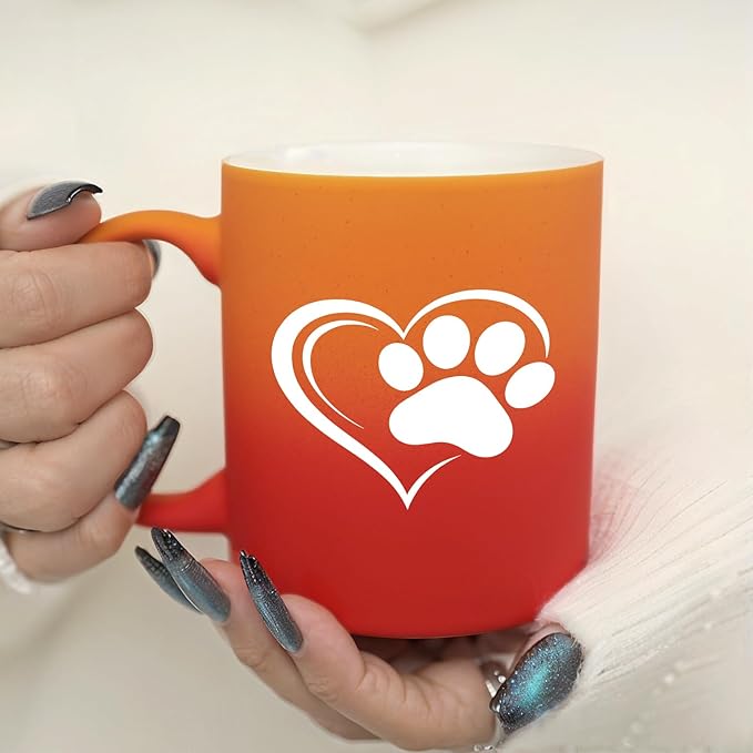 G MUGS Dog Paw Print Coffee Mug - Gift for Pet Owners Women Men, 13oz Ceramic Tea Mug with Heart & Dog Paw Design, Cute Mug for Dog Lovers Red And Yellow Mug