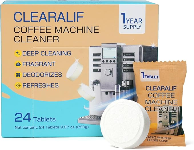 CLEARALIF Coffee Machine Cleaner Descale, 24 Count, Unscented,Coffee Machine Cleaner Tablets Works With All Coffee Makers