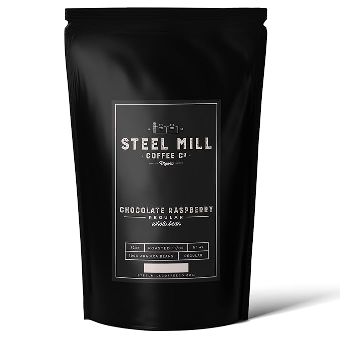 Steel Mill Coffee Co. Chocolate Raspberry Flavored Whole Bean Coffee – 2lb Bag – Medium Roast – 100% Arabica Beans – Colombian Origin – Vegan, Gluten-Free, Sugar-Free