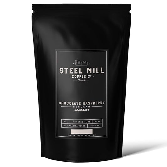 Steel Mill Coffee Co. Chocolate Raspberry Flavored Whole Bean Coffee – 2lb Bag – Medium Roast – 100% Arabica Beans – Colombian Origin – Vegan, Gluten-Free, Sugar-Free