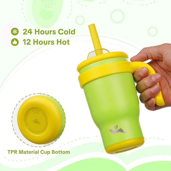 14 oz Tumbler with Side Handle, Insulated Water Bottle with Straw and 2 in 1 Lid, Stainless Steel Cup Travel Coffee Mug for Sports Office Gym,Lime