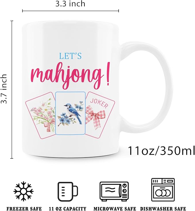 Coquette Bow Floral Bird Mahjong Mug, Mahjong Gifts for Women Coffee Cup Ceramic, Gifts for Mah Jong Lovers Players Ceramic Coffee Tea Mug 11 oz