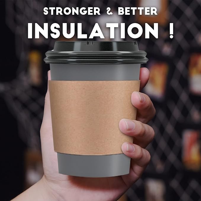100 Pack - 12 oz Disposable Coffee Cups To Go with Lids Sleeves and Straws 100% Biodegradable & Compostable Pla Eco Friendly Paper Coffee Cups for Tea Coffee Hot Chocolate