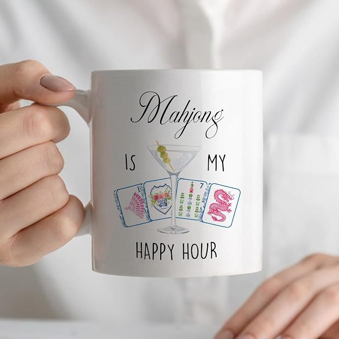 Chinese Mahjong mug Gifts for mah Jong Players Lovers，mahjong Gifts for Women Ceramic Coffee Tea Mug 11 oz
