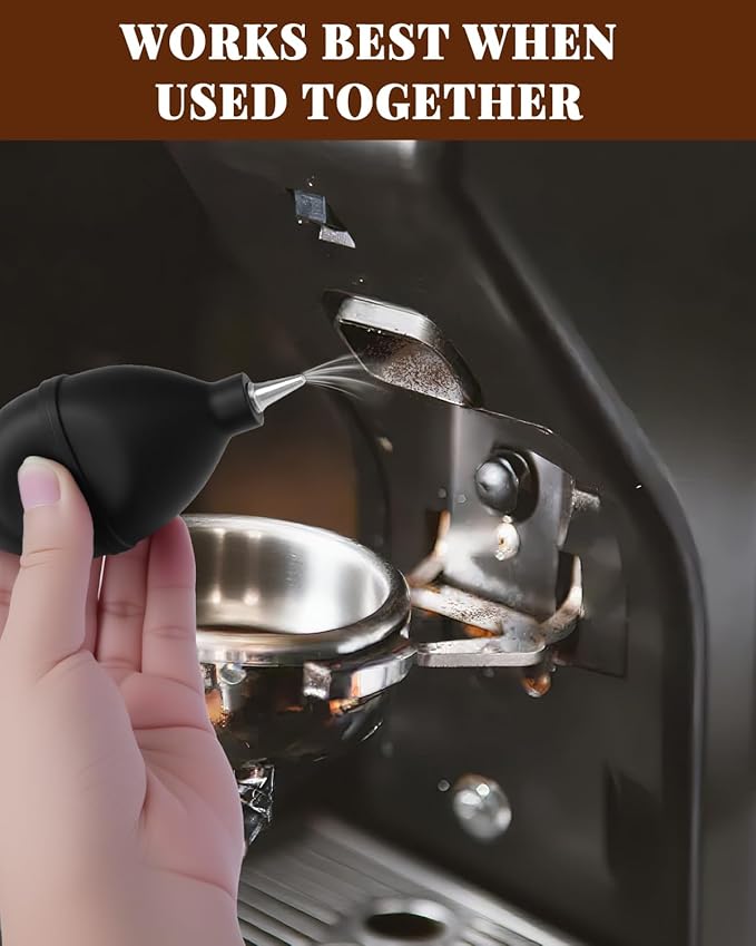 PROKITCHEN 3 Pcs Portafilter Espresso Kit – Ebony Bristle Coffee Brush, Coffee Grinder Brush & Air Blower – Espresso Tool Kit for Machine, Grinder, Countertop