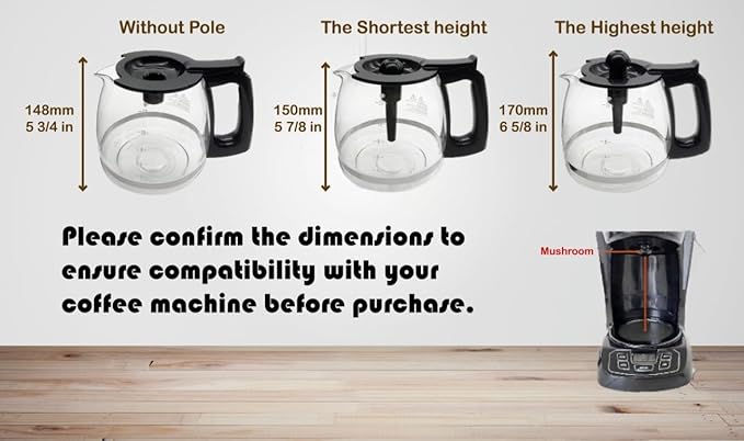 12 Cup Coffee Carafe Replacement, Compatible with Mr. Coffee Compatible Black&Decker Coffee Maker With Heads Three Different Heights, Universal Carafe Coffee Maker Pot Accessory, Black