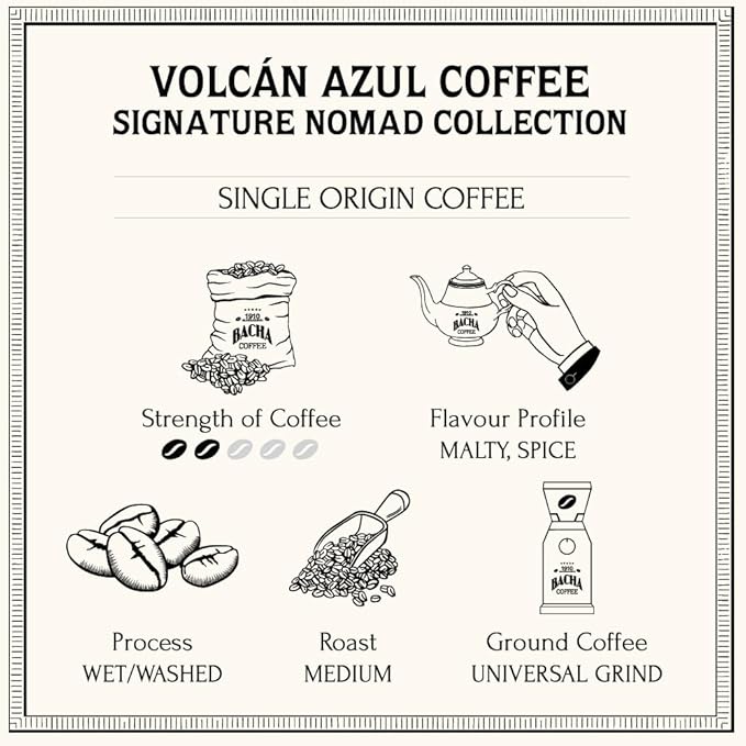 Bacha Coffee | Volcán Azul Single Origin, Whole Beans Medium Roast, 100% Arabica Specialty Coffee, 250g Signature Nomad Collection, Gift Box