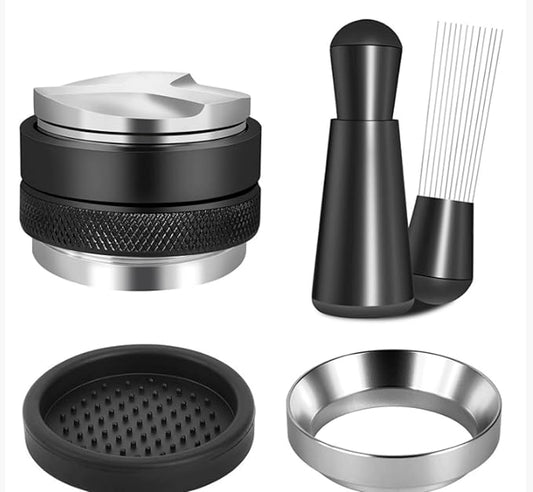 51mm Espresso Accessories Kit, Espresso Distribution Tool, Tamper Leveler and Dosing Funnel Barista Kit with WDT Tool Fits Portafilter Tamper 51mm(COLOR:Black)