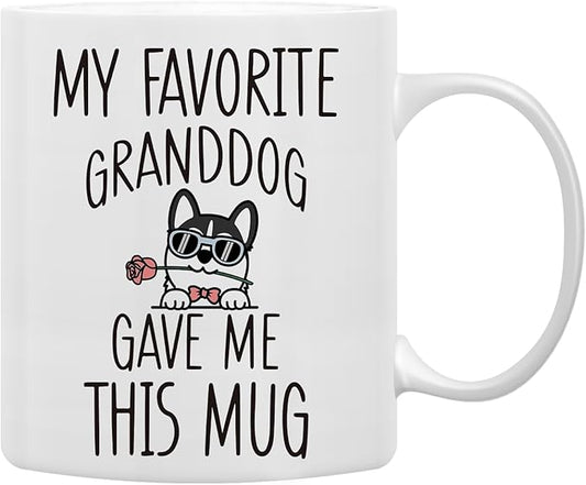 QASHWEY Husky Dog Grandma Gifts Mug, Husky Mug, Funny Husky Dog Lover Owner Coffee Mug Tea Cup Gifts for Husky Lovers Grandma Grandpa, My Favorite Granddog Gave Me This Mug Coffee Cups Ceramic 11oz