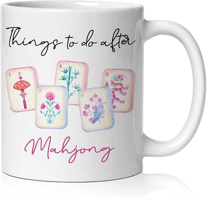 Chinoiserie Mahjong mug Gifts for Women，mah jong Gifts for Mah Jong Players Lovers Coffee Cup,Mahjong Accessories Ceramic Coffee Tea Mug 11 oz