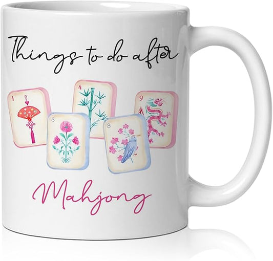 Chinoiserie Mahjong mug Gifts for Women，mah jong Gifts for Mah Jong Players Lovers Coffee Cup,Mahjong Accessories Ceramic Coffee Tea Mug 11 oz