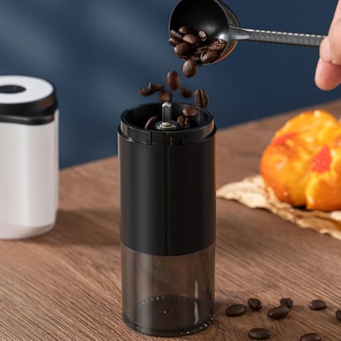 Adjustable electric portable coffee grinder for coffee beans and spices, compact and lightweight for fresh For grinding anywhere, anytime (black)