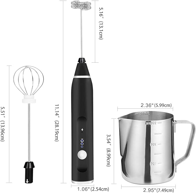 FITNATE Rechargeable Electric Foam Maker Drink Mixer 3 Speeds with 2 Stainless Steel Whisks, Frother for Coffee, Hot Chocolate, Latte, Cappuccino, Includes Frother Cup