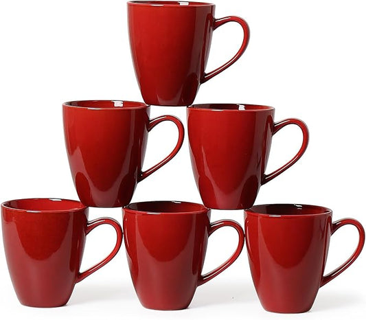MONITO 17 OZ Coffee Mugs Set of 6, Modern Large Ceramic Coffee Mugs Set with handle for Tea/Latte/Milk/Cocoa, Funny Tea Cups for Office and Home, Engagement Gifts Red…