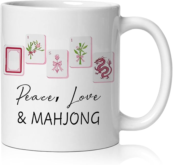 Chinoiserie Mahjong mug Gifts for Women，mah jong Gifts for Mah Jong Players Lovers Coffee Cup,Mahjong Accessories Ceramic Coffee Tea Mug 11 oz