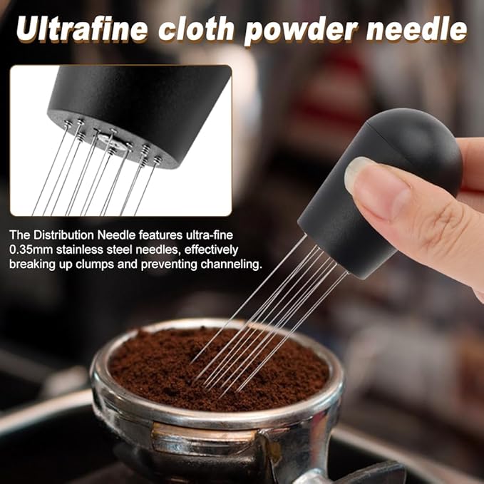 51mm Espresso Accessories Kit, Espresso Distribution Tool, Tamper Leveler and Dosing Funnel Barista Kit with WDT Tool Fits Portafilter Tamper 51mm(COLOR:Black)