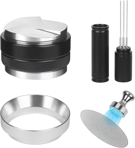 51mm Espresso Accessories Kit – Coffee Distributor and Tamper Leveler, WDT Tool, Magnetic Dosing Funnel and Puck Screen with Remover, Espresso Tools Fit Delonghi 51mm Portafilters