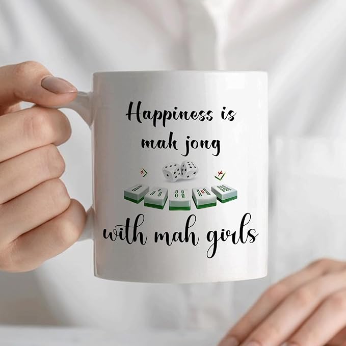 Mahjong Gifts Mug, Mah Jong Gifts for Women Coffee Cup Ceramic, Gift for Mah Jong Players Lovers, Happiness is Mahjong Ceramic Coffee Tea Mug 11 oz