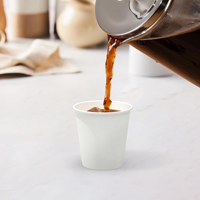 100 Count 6 oz Coffee Cups, Leak-Free Food Safe Paper Cups 6 oz, Disposable 6oz White Paper Cups for Cold and Hot Drinks