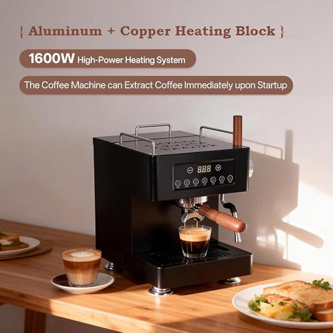 E147 9Bar Semi-automatic Espresso Machine, PID+NTC Temperature Control, Double ULKA Pump Double Boiler, Coffee Machine with OPV for Home Cafe