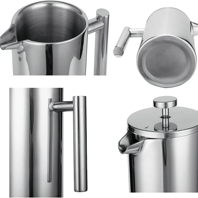 Coffito French Press Coffee Maker,Stainless Steel Double Wall Insulated Coffee Press 34 oz,4-8 Cups, Portable Hot Cold Brew Teapot Cafetera for Coffee Bar Accessories Kitchen Camping (silver,34oz)