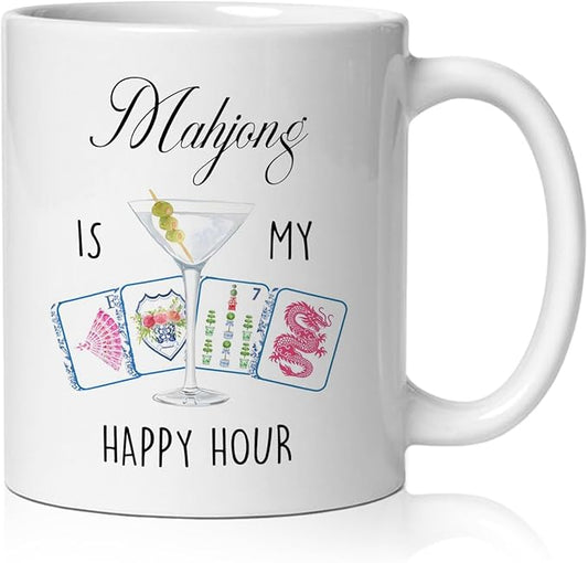 Chinese Mahjong mug Gifts for mah Jong Players Lovers，mahjong Gifts for Women Ceramic Coffee Tea Mug 11 oz