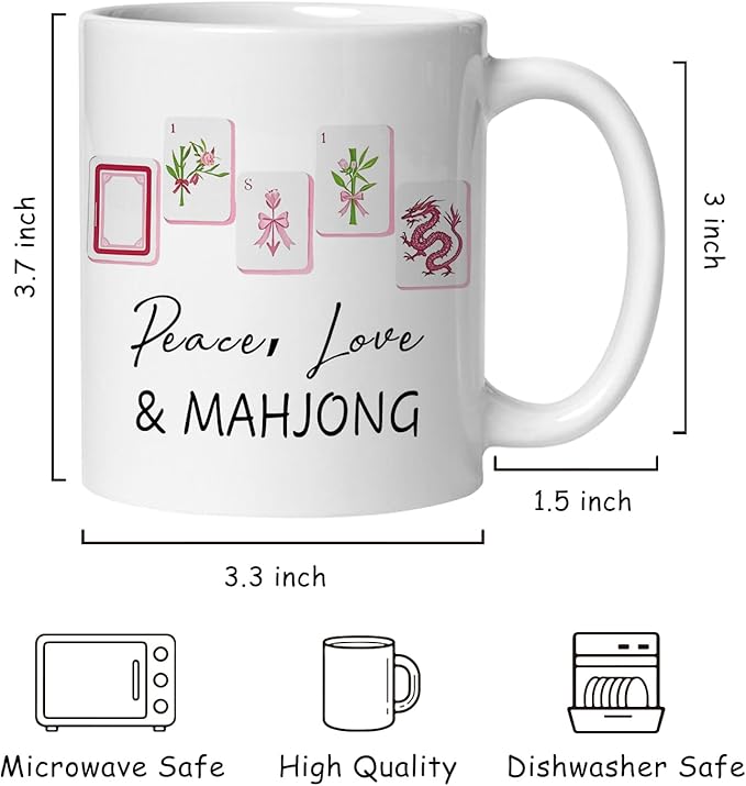Chinoiserie Mahjong mug Gifts for Women，mah jong Gifts for Mah Jong Players Lovers Coffee Cup,Mahjong Accessories Ceramic Coffee Tea Mug 11 oz