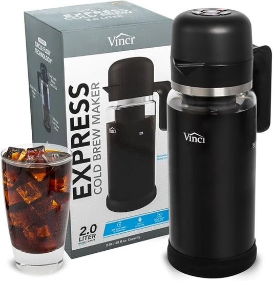 VINCI Cold Brew 360, Glass Cold Brew Coffee Maker Featuring Patented Dual Filter 360 Brewing Technology, Cold Brew for Iced Coffee (2.0 Liter / 68 FL.OZ)