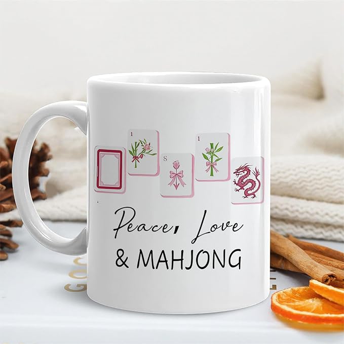 Chinoiserie Mahjong mug Gifts for Women，mah jong Gifts for Mah Jong Players Lovers Coffee Cup,Mahjong Accessories Ceramic Coffee Tea Mug 11 oz