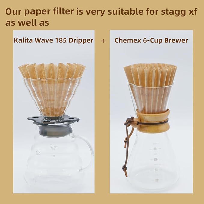 Pour Over Coffee Paper Filters 100 Count, Designed for Stagg XF, Kalita 185, Brumate & Chemex 6-Cup Pour Over Brewers, Brown Unbleached Disposbale Coffee Filters Large Cone Shape Dripper Accessories