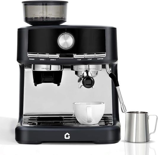 Professional Espresso Machine with Built-in Grinder, 20 Bar Pressure Stainless Steel Coffee Maker with Milk Frother, 1.5l Removable Water Tank for Latte & Cappuccino, Ideal for Home & Office Use