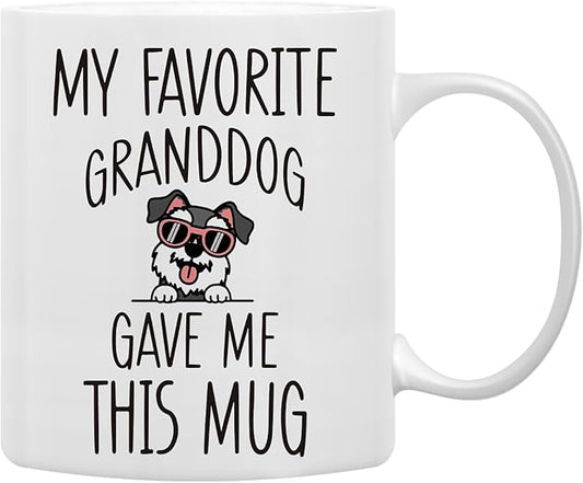 QASHWEY Schnauzer Dog Grandma Gifts Mug, Funny Mini Miniature Schnauzer Dog Lover Owner Coffee Mug Tea Cup Gifts for Grandma Grandpa, My Favorite Granddog Gave Me This Mug Coffee Cups Ceramic 11oz