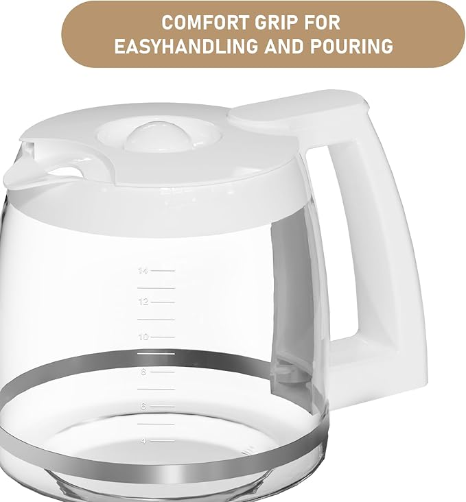 14-Cups Coffee Carafe Replacement Pot Compatible with Cuisinart Coffee Machine DCC-2200RC, DCC-2200, DCC-3200, DCC-3200P1, DCC-3200FR, DCC-2600, DCC-2800,DCC-1800FR CBC-7400 CBC-7000PC White