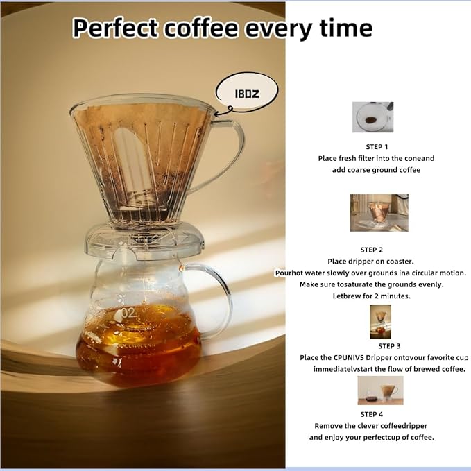CPUNIVS Coffee Dripper with Coffee Filters Drip Coffee Maker Pour Over 100 coffee Filters Large 18 oz BPA Free