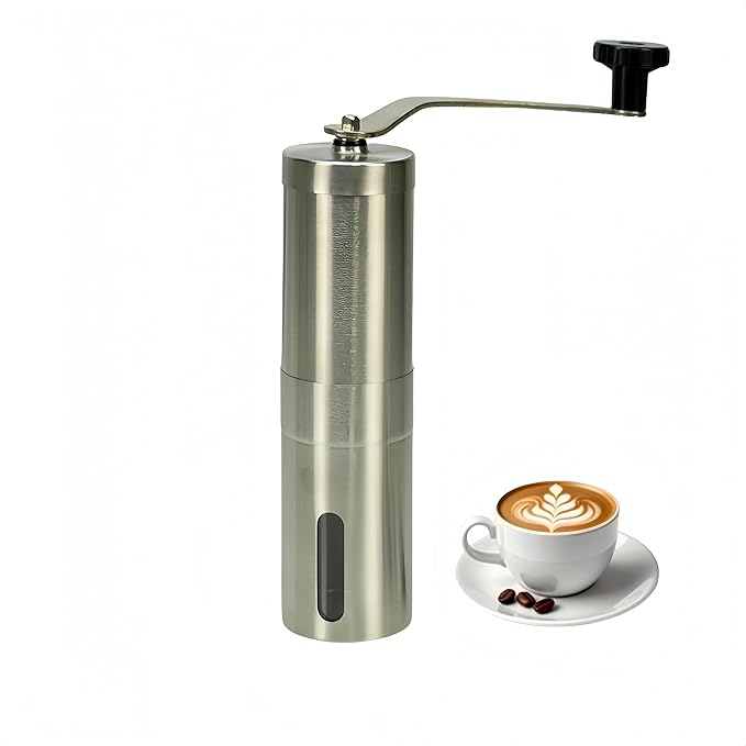 Stainless Steel Handheld Coffee Grinder Manual Coffee Mill Portable Compact Design Ceramic Burr Adjustable Coarseness Easy Clean for Home Office Travel Coffee Lovers (Stainless Steel (Tall))